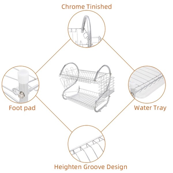 2 Tier Dish Drainer Multifunctional S-shaped Dual Layers Silver