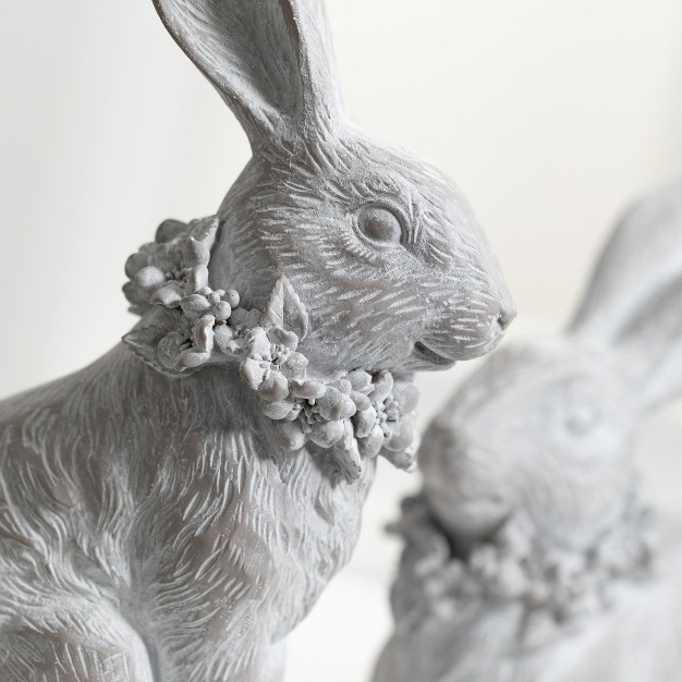 Sullivans Whitewashed Resting Decorative Bunny Sculpture Set Of 2 6 25 quot h amp 8 25 quot h Gray