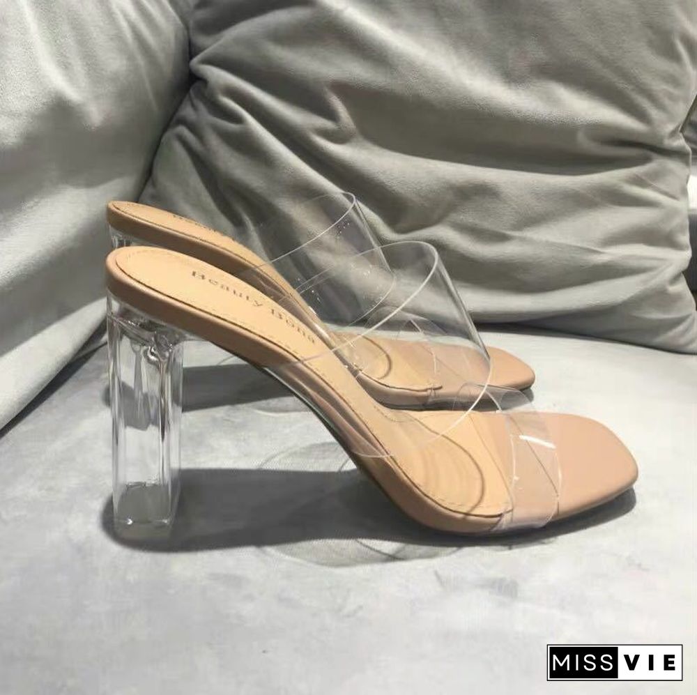 Summer Women Pumps Sandals PVC Jelly Slippers Open Toe High Heels Women Transparent Perspex Slippers Shoes Heel Clear Sandals