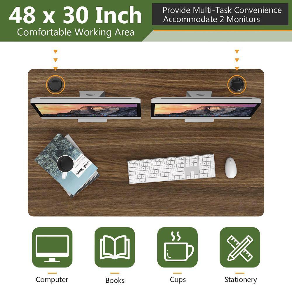 Costway 48 in. x 30 in. Frame Walnut Universal Rectangle Wood Coffee Table Tabletop for Standard and Standing Desk JV10098TN-M