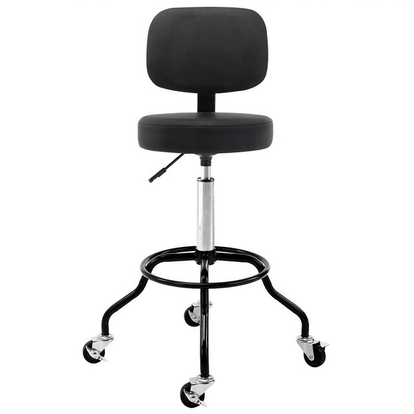 Lockable Work Stool， Padded Back Rolling Bar Stool Shop Stool