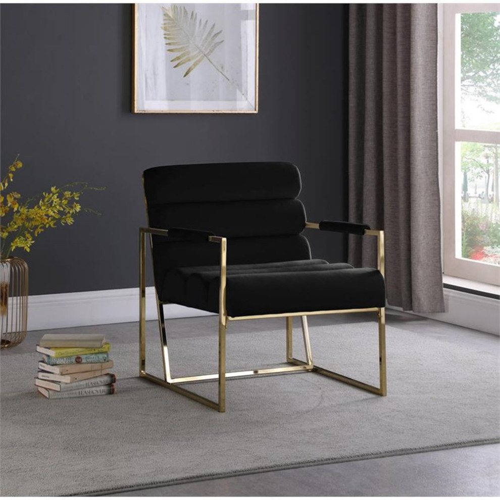 Home Square Zayne Black Velvet Accent Chair with Gold Iron Frame   Set of 2   Contemporary   Armchairs And Accent Chairs   by Homesquare  Houzz