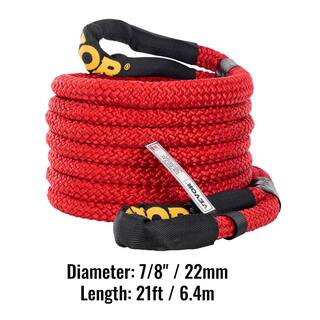 VEVOR 78 in. x 21 ft. Kinetic Recovery Rope 21970 lbs. Heavy Duty Nylon Double Braided Kinetic Energy Rope w Carry Bag Red JYSBLS2197022UJK7V0