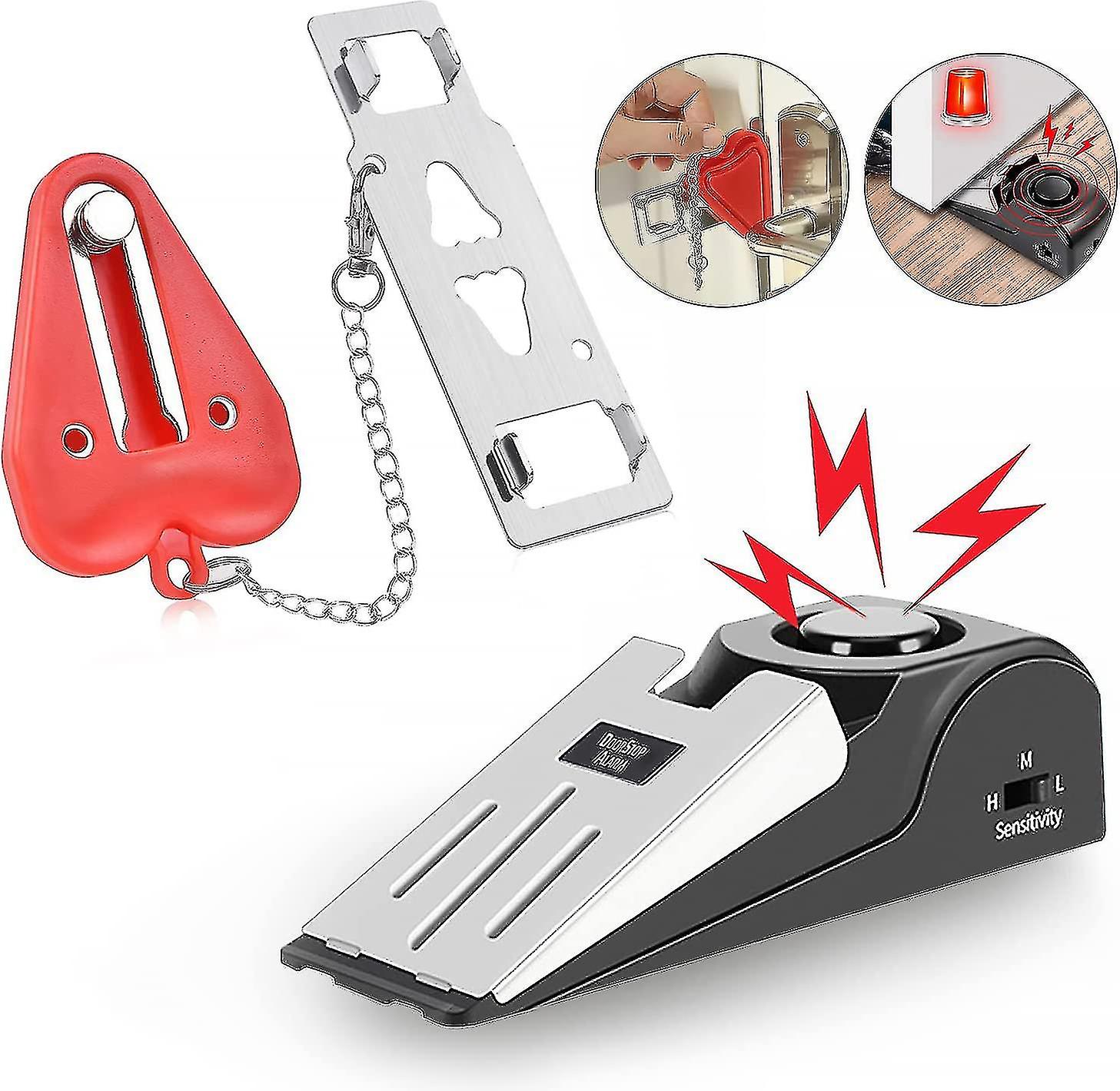 Portable Door Lock And Door Stop Alarm， Double Protection Safety Door Kit， Door? Security Equipment Pocket Door Stopper Self Defense Tool For Hotel Tr