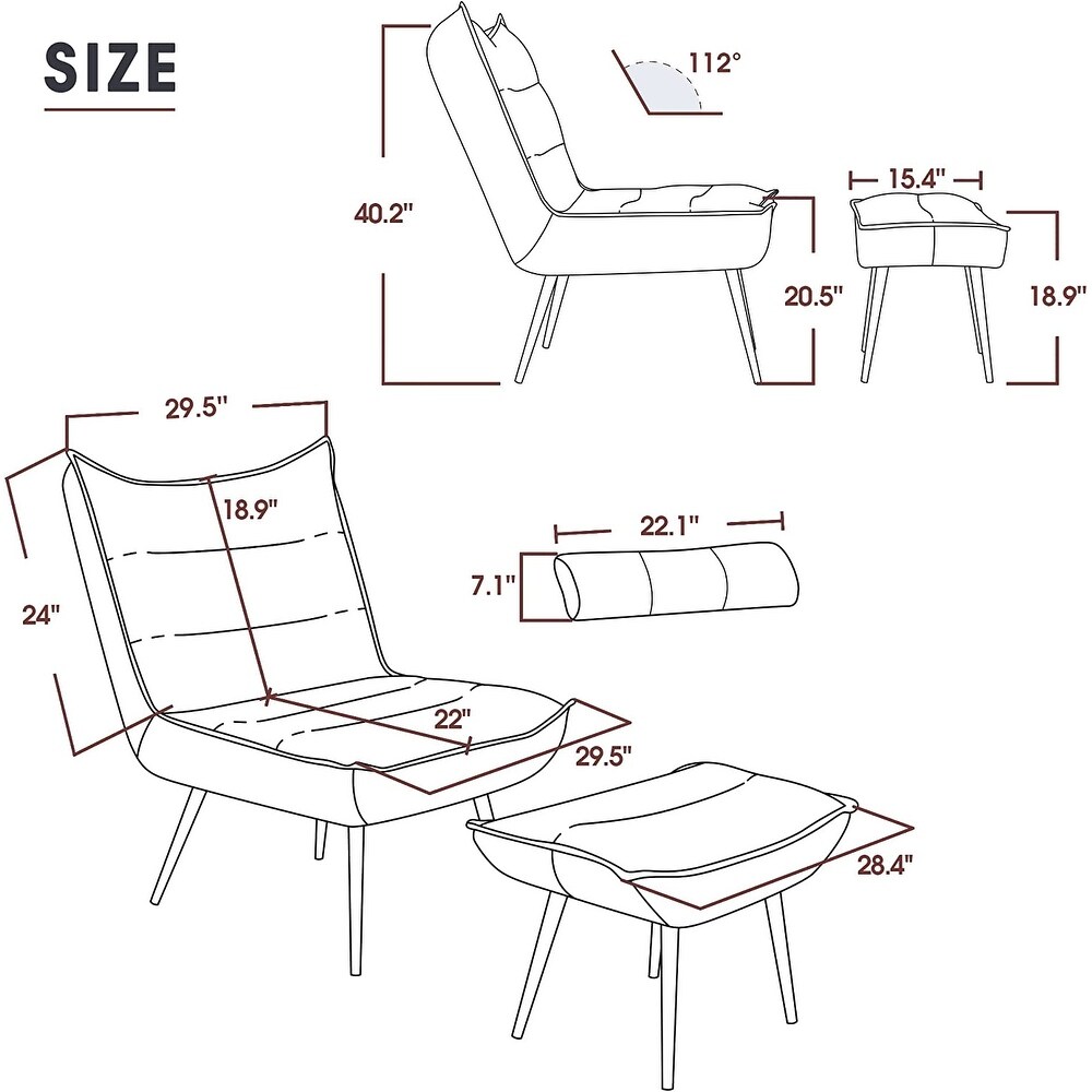 Mcombo Modern Chair with Ottoman  Bronzing Fabric Upholstered Leisure Chairs with Metal Legs