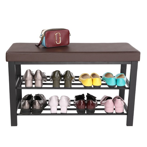 Songmics 3 tier Shoe Bench Rack Storage Organizer Brown