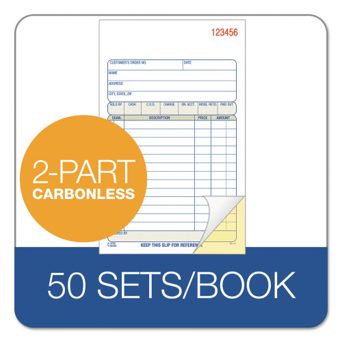 Adams Two-Part Sales Book， Two-Part Carbon， 6.69 x 4.19， 1/Page， 50 Forms (DC4705)