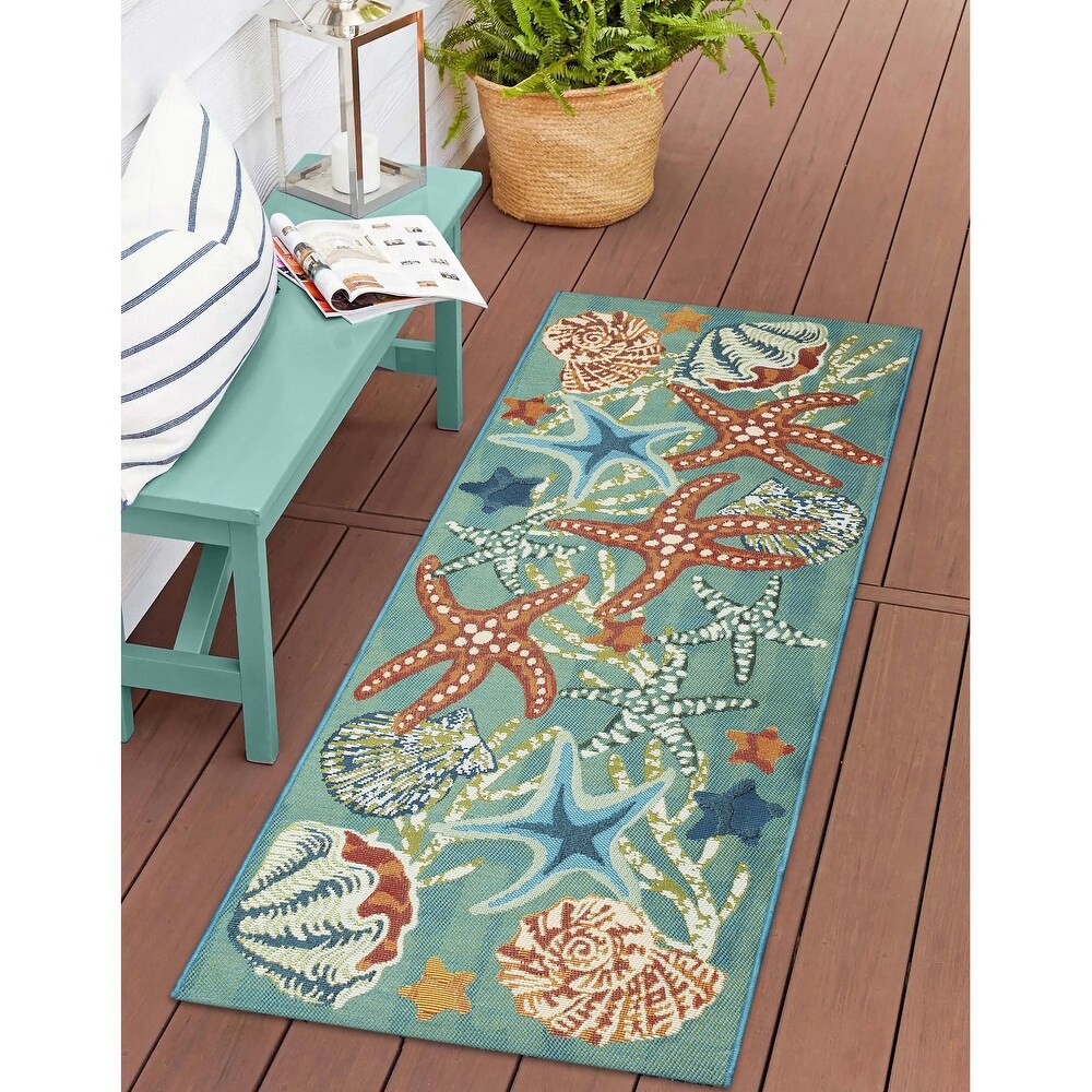 Liora Manne Esencia Starfish Song Indoor/Outdoor Mat Aqua 1'11\