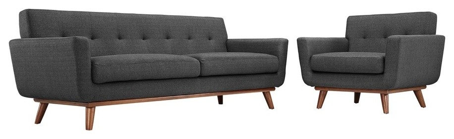 Engage Armchair and Sofa Upholstered Fabric 2 Piece Set   Midcentury   Living Room Furniture Sets   by ShopFreely  Houzz