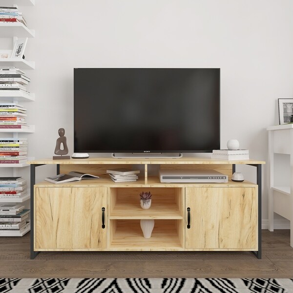 TV Stand ，Modern Wood Universal Media Console with Metal Legs