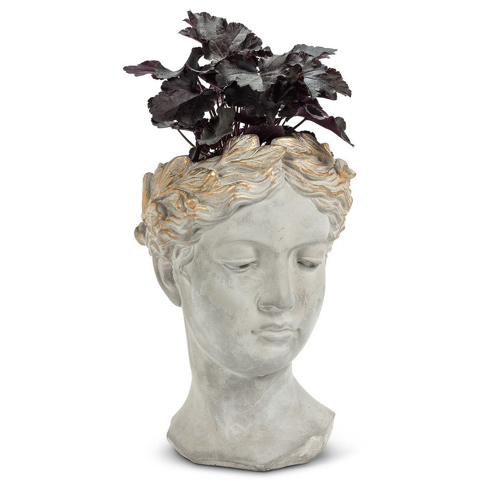 Large Woman Head Planter with gold