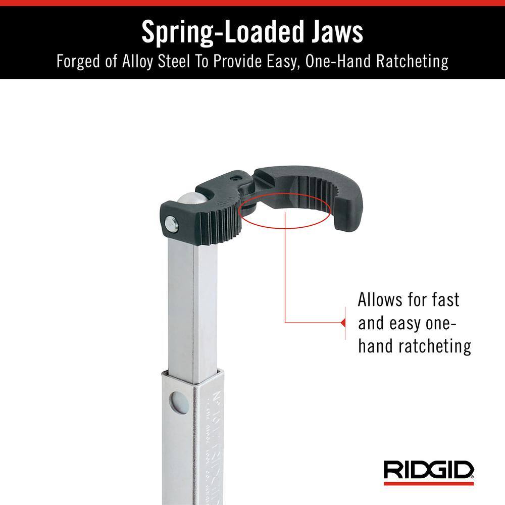 RIDGID 38 in. to 1-14 in. Adjustable 10 in. to 17 in. Fold Over Telescoping Basin Pipe Wrench For Tight Spaces 31175