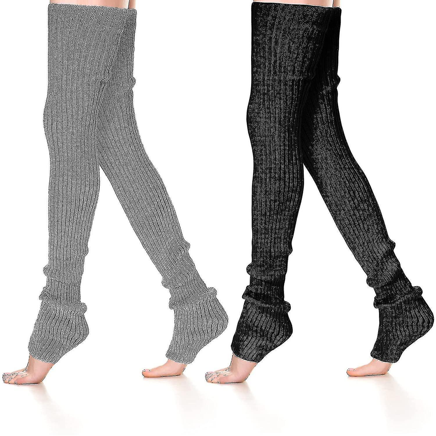 2 Pairs Women's Cable Knit Leg Warmers Winter Warm Over The Knee Socks Long A