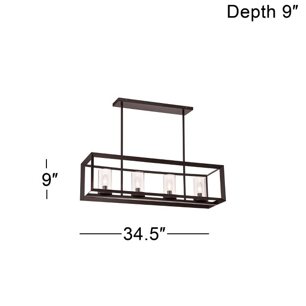 Wide Rustic Clear Glass 4 light Fixture For Dining Room Kitchen