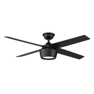 Hampton Bay Havenstone 52 in. Integrated LED Indoor Matte Black Ceiling Fan with Light and Remote Control YG763-MBK