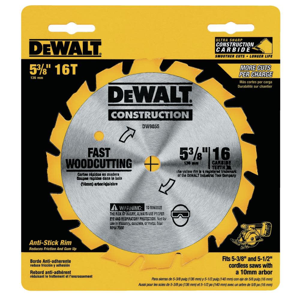 DW 5-3/8-in 16T Carbide Saw Blade (Fast Woodcutting) DW9055 from DW