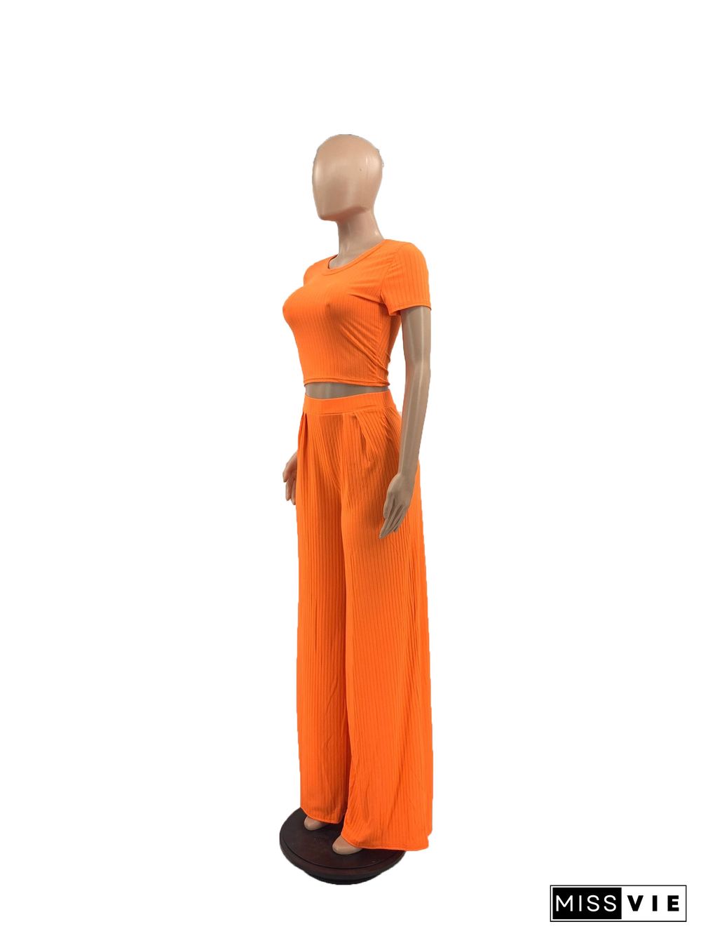 Short Sleeve T Shirt Wide Leg Pants Two Piece Set