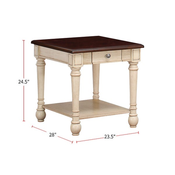 Rectangular Wood End Table， Dark Brown and Antique White