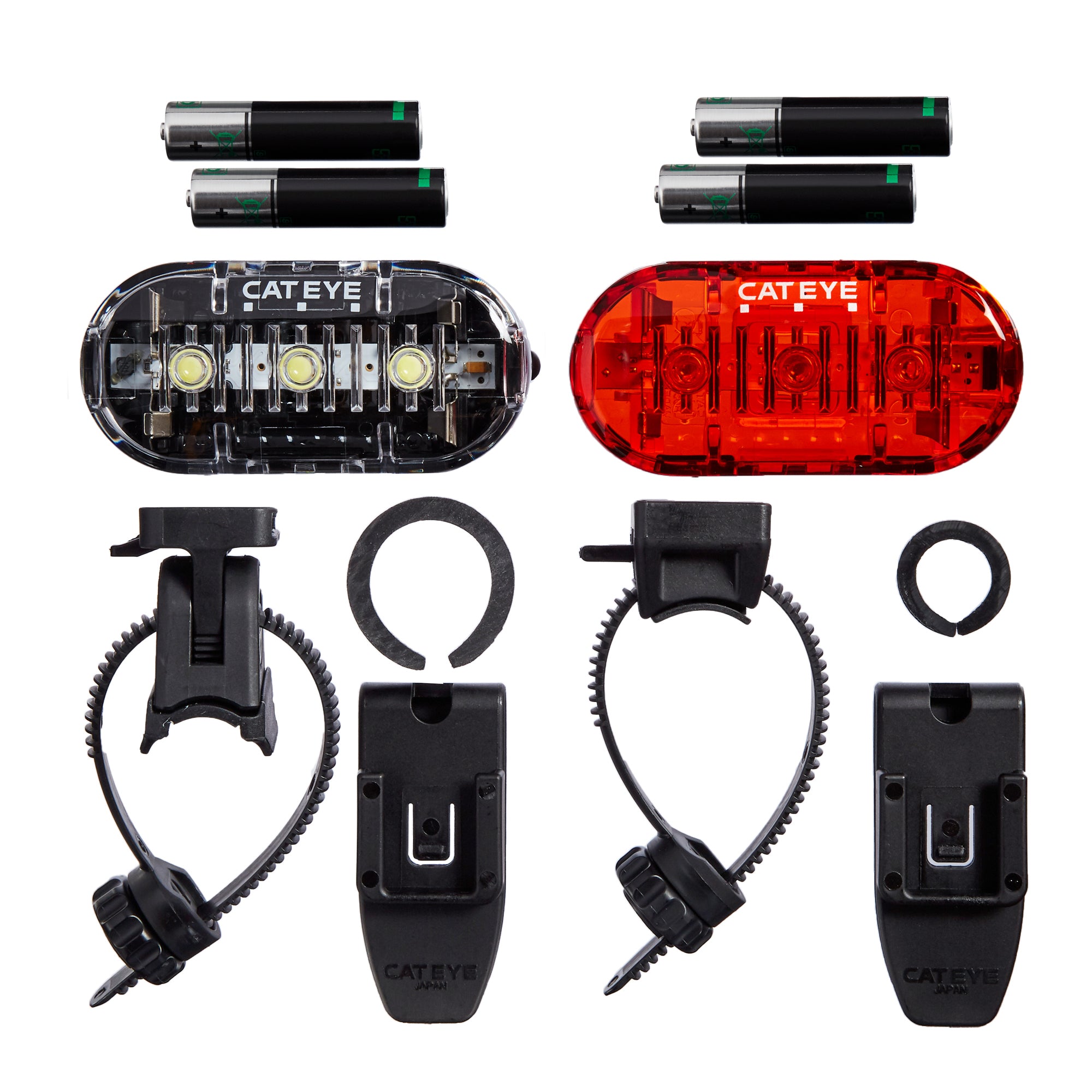 CAT EYE - Omni 3 LED Safety Bike Lights with Mounts， Rear and Front Set