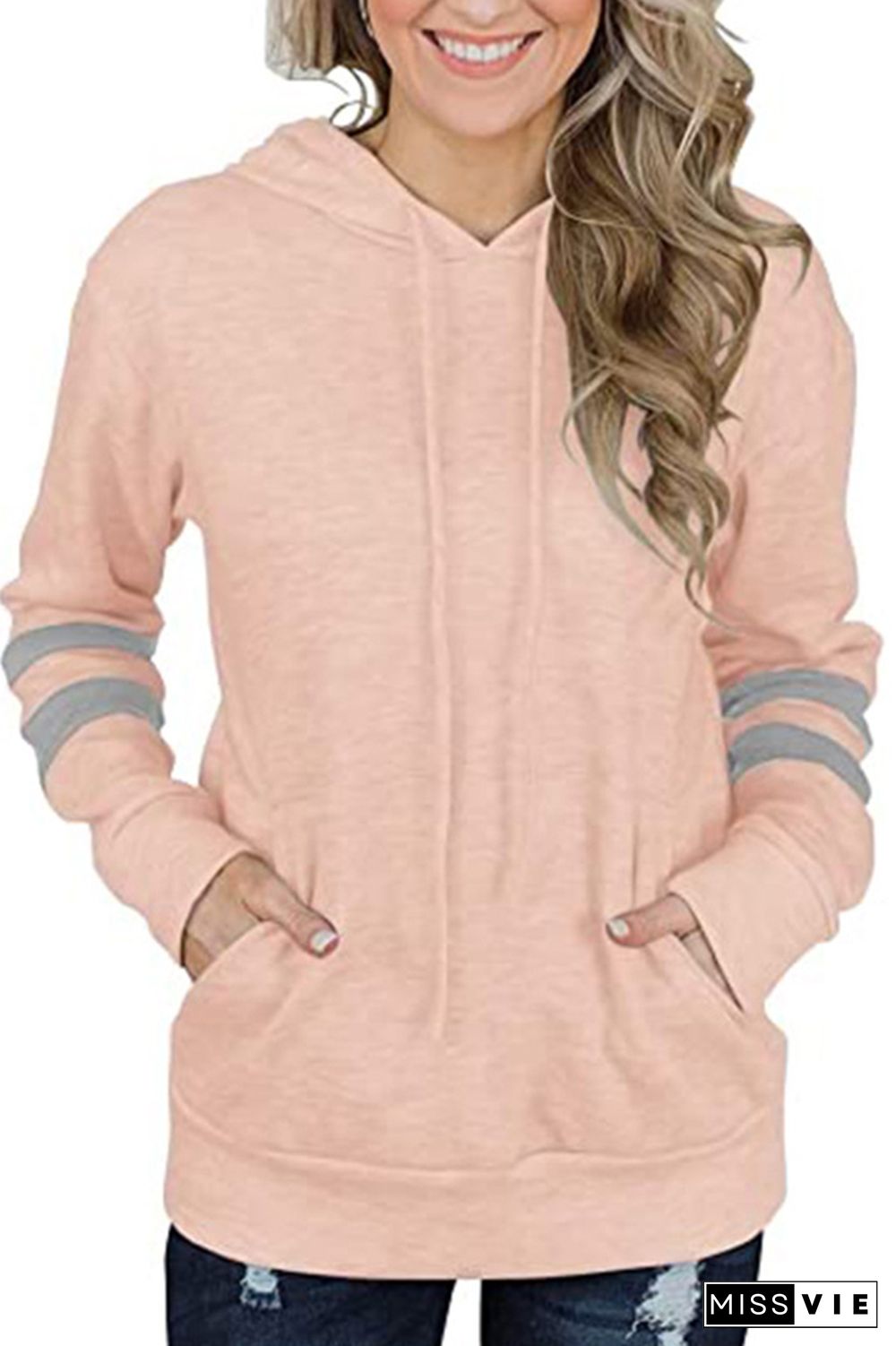 Stripe Loose Pocket Hoodies Women Wholesale