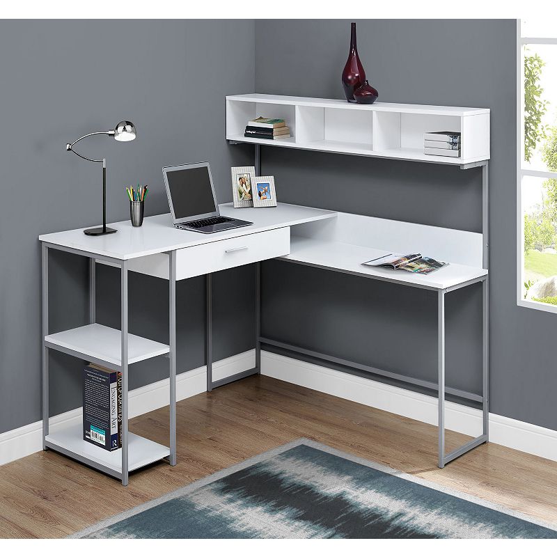 59 White and Gray Contemporary L-Shaped Computer Desk