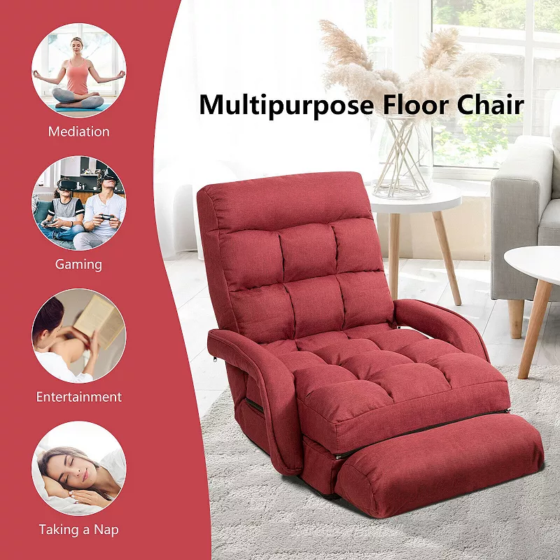 Folding Lazy Floor Chair Sofa With Armrests And Pillow