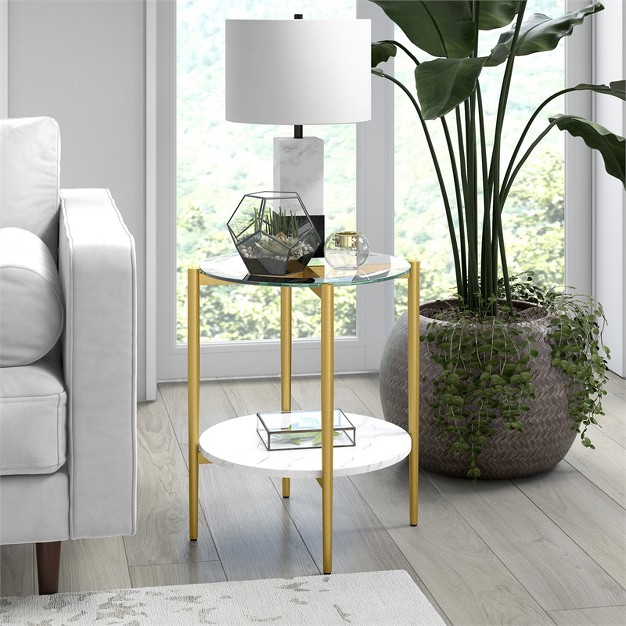 Gold Finish Side Table With Faux Marble Shelf Henn amp hart