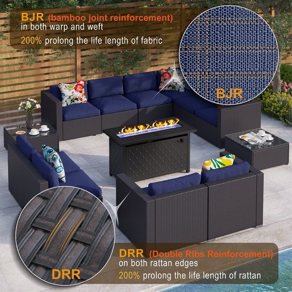 Gariau Rattan/Wicker 13Piece Outdoor Patio Conversation Sectional Set with 2 Kinds of Gas Fire Pit Tables by Havenside Home