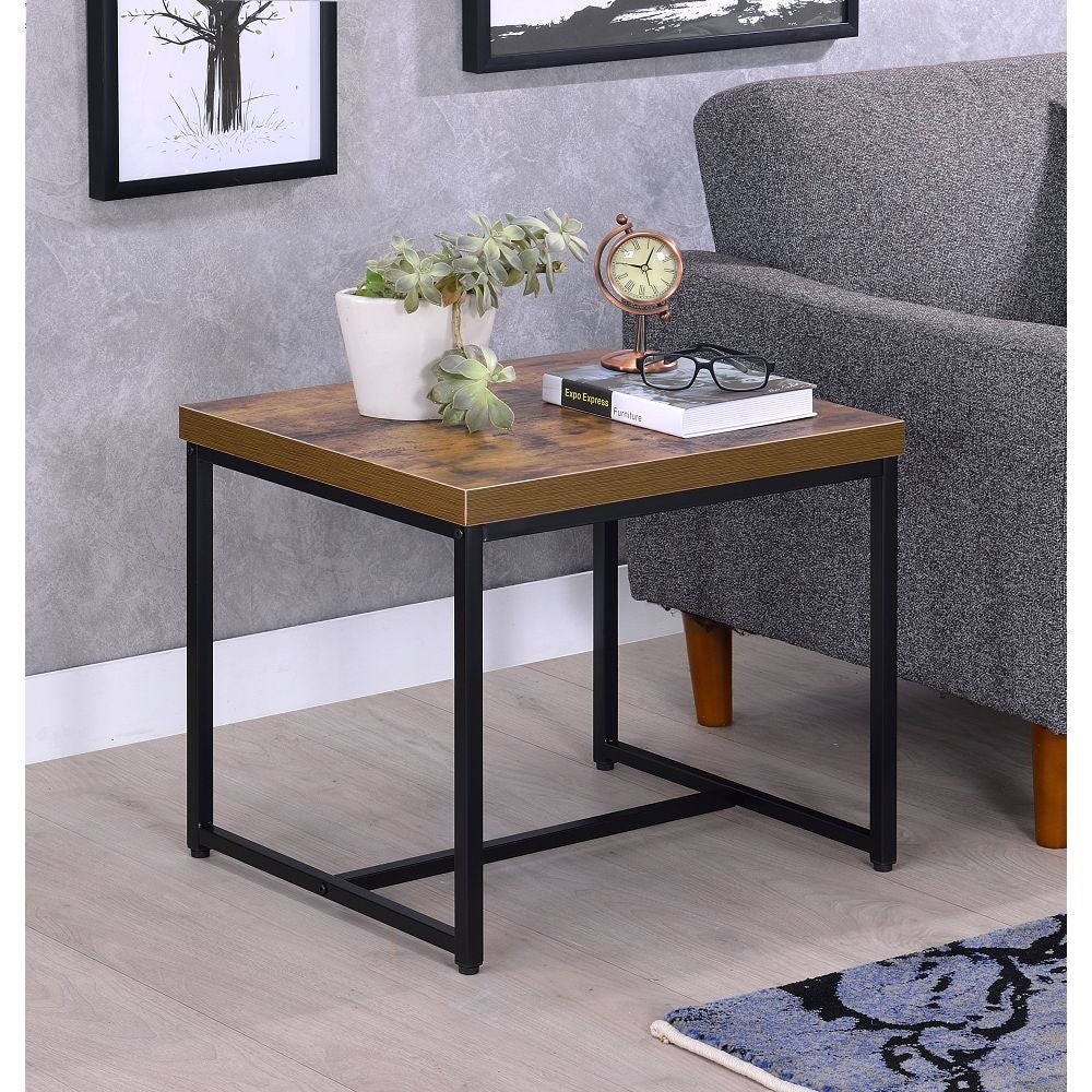 Modern Style Bob Rectangular End Table in Weathered Oak and Black