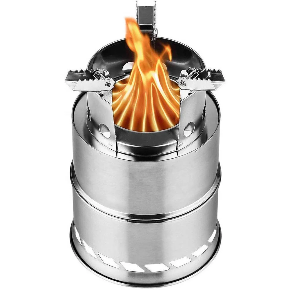 Portable Wood Stove Furnace Stainless Steel Outdoor Stove Cooking Burner Lightweight Picnic Camping Wood Stove