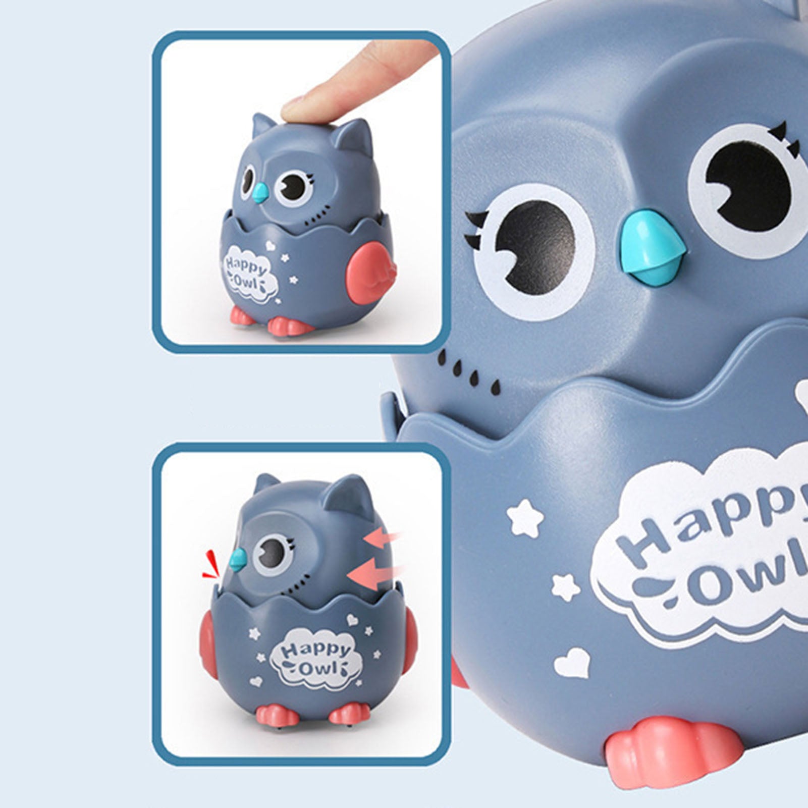 jsqnanchi Cute Owl Press And Go Toys For Kids，Baby Crawling Toys Vehicle Toys