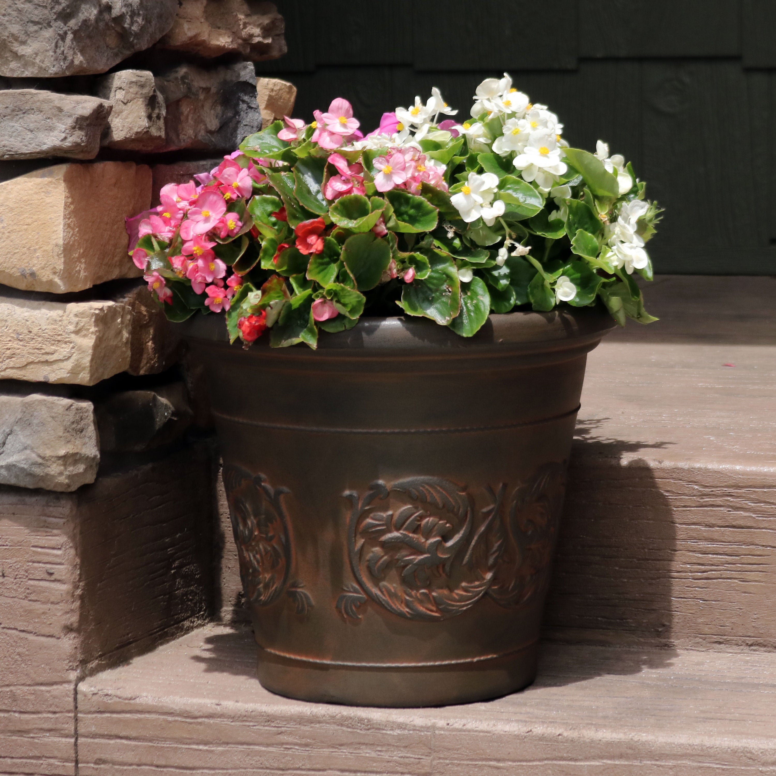 Sunnydaze Indoor/Outdoor Patio, Garden, or Porch Weather-Resistant Double-Walled Arabella Flower Pot Planter - 16" - Rust Finish