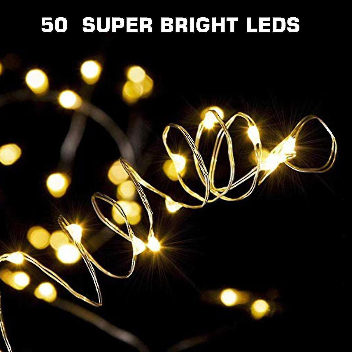 16.4/32.8ft Copper Wire String Lights Battery Operated， Outdoor 50/100led Fairy Lights， 8 Modes Wate