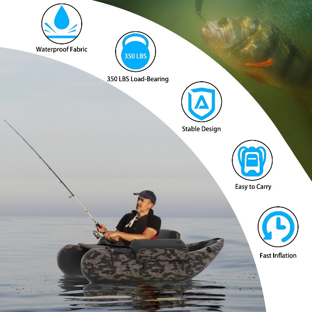 Costway Inflatable Fishing Float Tube W adjustable Straps amp Storage Pockets amp Fish Ruler