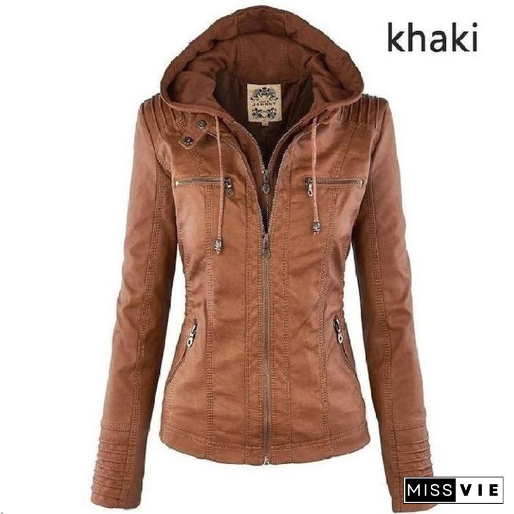 5 Color Long Sleeve Zipper Jacket Leather Jackets Coat Ladies Tops Motorcycle Coat Plus Size XS-7XL