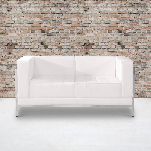 HERCULES Imagination Series Contemporary Melrose White LeatherSoft Loveseat with Encasing Frame