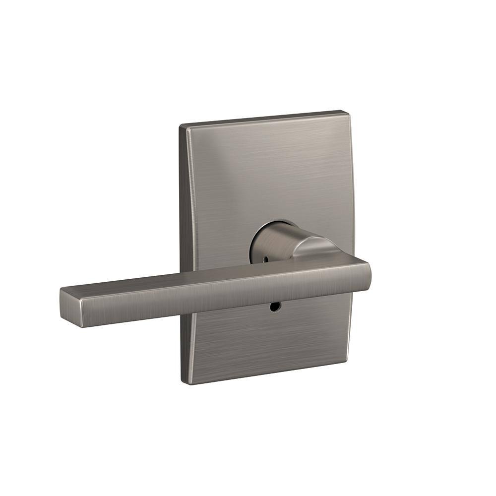 Schlage Custom Latitude Satin Nickel Dummy Door Handle with Century Trim (2-Pack) FC172 LAT 619 CEN