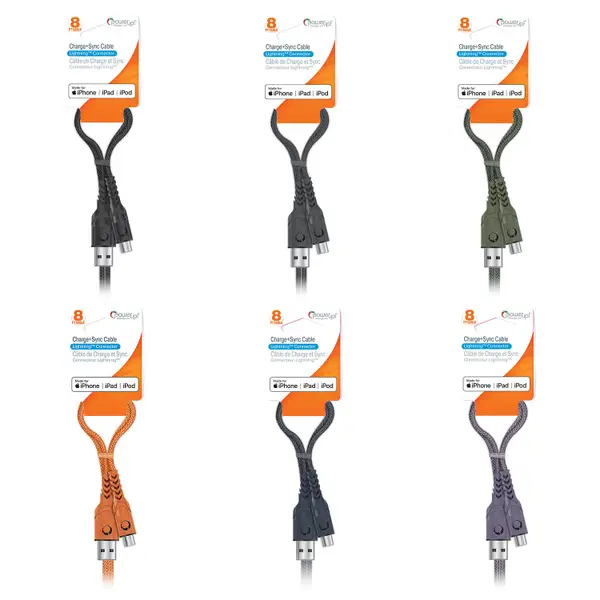 Power Up 8ft Braided MFI 8-pin USB Cable Assortment