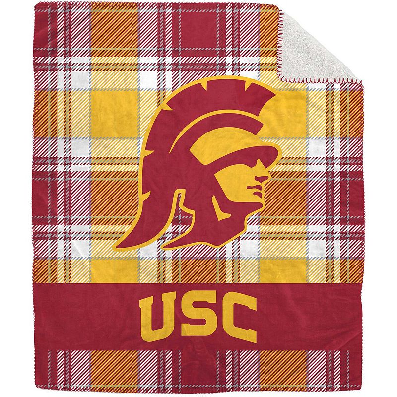 Pegasus USC Trojans 50 x 60 Plaid Flannel Sherpa Plush Blanket