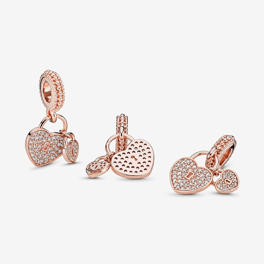 PANDORA  Pavé Heart Padlocks Dangle Charm