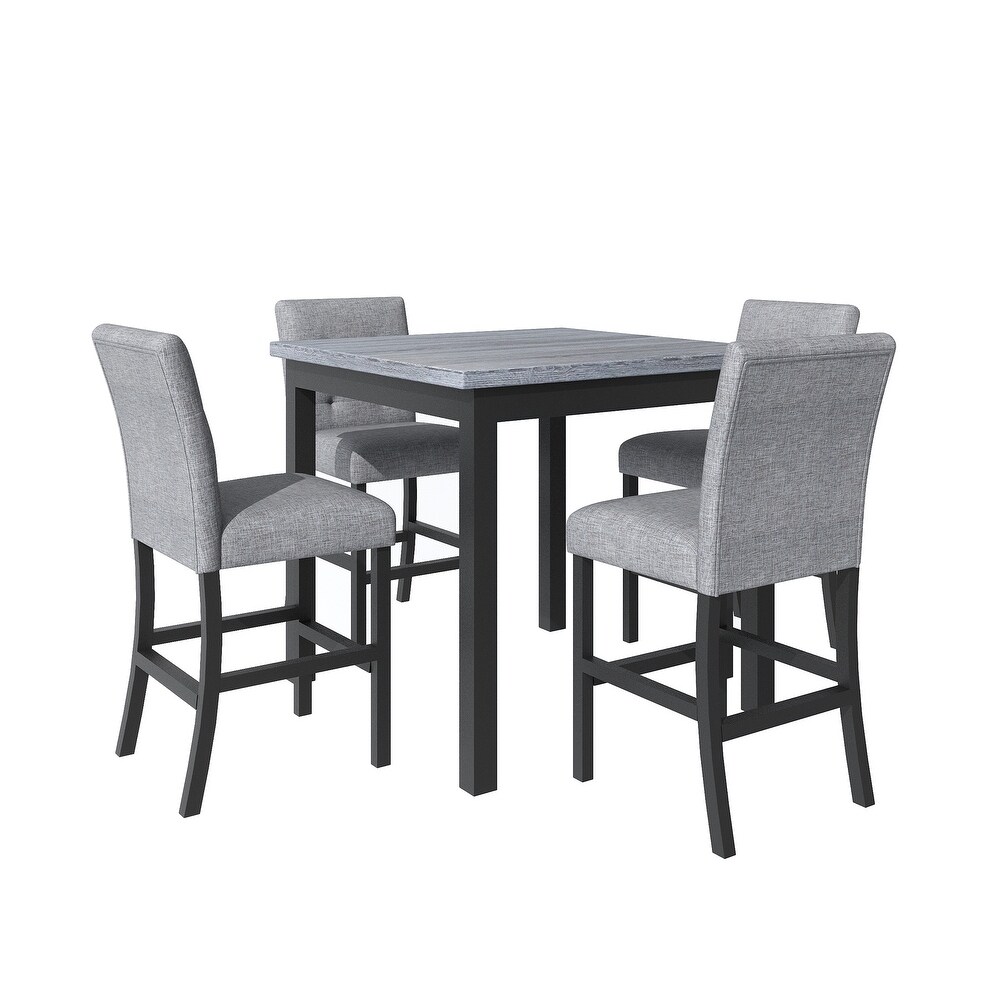 5 Piece Wood Dining Set with Square Dining Table   Upholstered Chairs