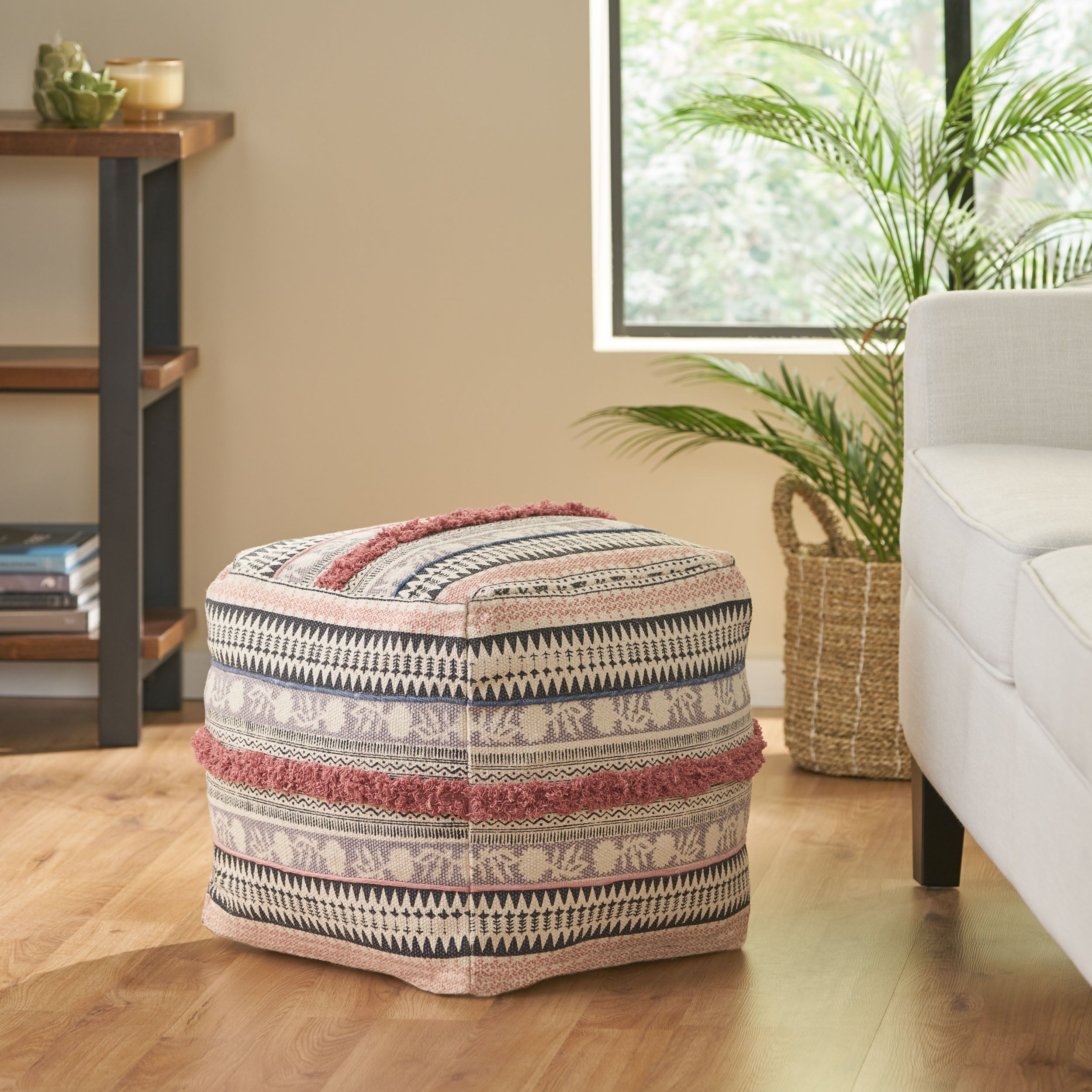 Healdton Handcrafted Boho Fabric Cube Pouf