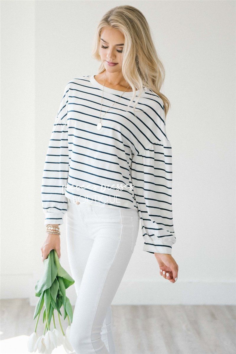 Striped Bubble Sleeve Top