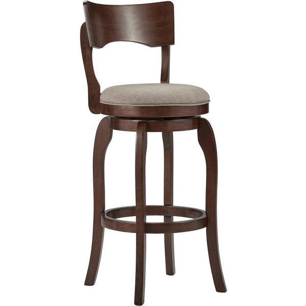 McAllister Brown Oak High Back Swivel Seat Bar Stool， Grey Linen