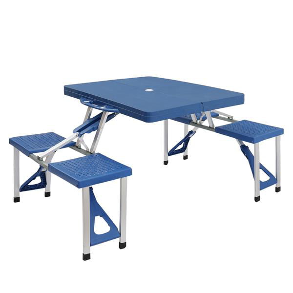 Colisx Camping Folding Table， Folding Picnic Table with Seats Chairs and Umbrella Hole， for Indoor Outdoor Travel， Camping