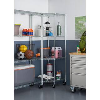 TRINITY EcoStorage Chrome 4-Tier Rolling Corner Steel Wire Shelving Unit (27 in. W x 77 in. H x 18 in. D) TBFZ-0909