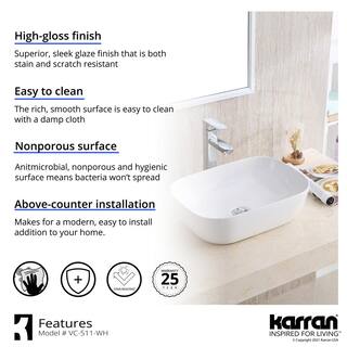 Karran Valera 20 in. Vitreous China Vessel Bathroom Sink in White VC-511-WH