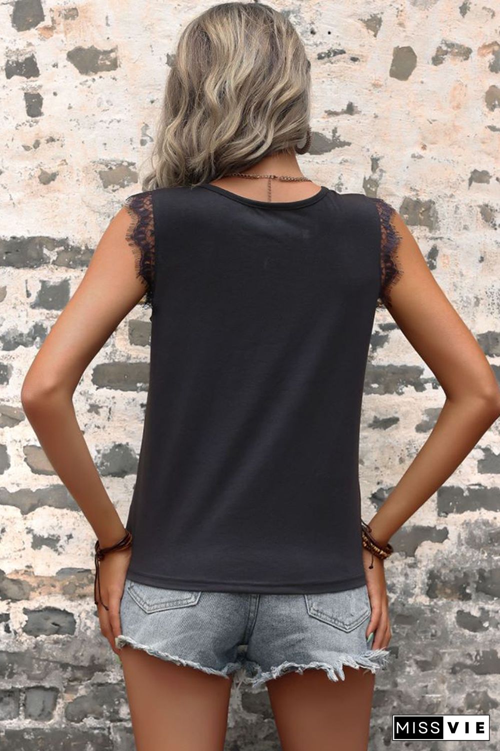 Black Button Down Lace Tank Top Wholesale