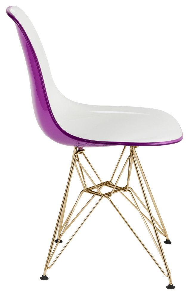 Molded 2 Tone Eiffel Side Chair  Gold Base  Set of 4  White Purple  CR19WPRG4   Midcentury   Dining Chairs   by GwG Outlet  Houzz