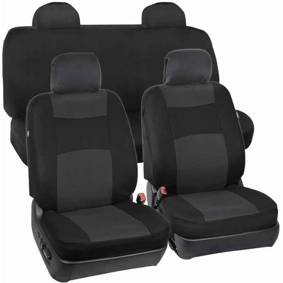 BDK Car Seat Covers Polyester Cloth 2 Front and Integrated Headreasts Bench， High Back Rear 9pc